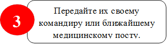 Передайте их своему командиру или ближайшему медицинскому посту.,3