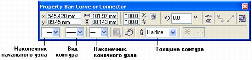 Элементы управления контуром на панели атрибутов