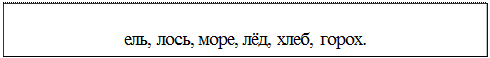 Надпись: ель, лось, море, лёд, хлеб, горох.