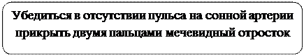 Скругленный прямоугольник: Убедиться в отсутствии пульса на сонной артерии прикрыть двумя пальцами мечевидный отросток