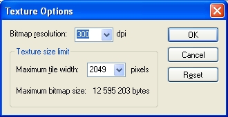 Диалоговое окно Texture Options