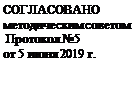 Text Box: СОГЛАСОВАНО  
методическим советом
 Протокол №5  
от 5 июня 2019 г.
