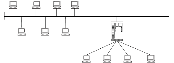 Пример схема построения гибридной топологии ЛВС