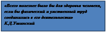 Text Box: «Всего полезнее было бы для здоровья человека, если бы физический и умственный труд соединились в его деятельности»
К.Д.Ушинский
К.Д.Ушинский

