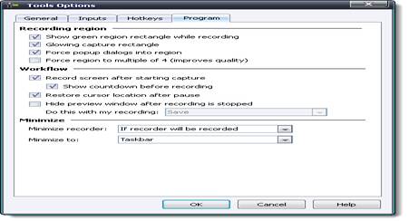 Вкладка Program окна Tools Options