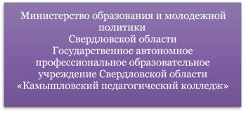 Министерство образования и молодежной политики 
Свердловской области
Государственное автономное профессиональное образовательное учреждение Свердловской области
«Камышловский педагогический колледж»
