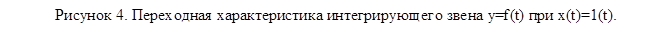 Рисунок 4. Переходная характеристика интегрирующего звена y=f(t) при x(t)=1(t).