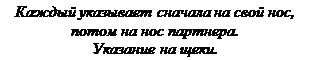 Надпись: Каждый указывает сначала на свой нос, потом на нос партнера.
Указание на щеки.
