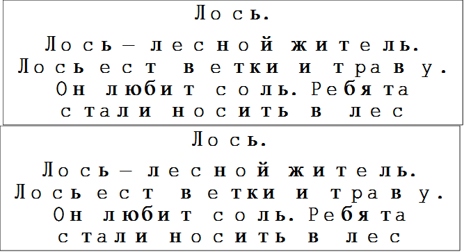 Лось.
Лось – лесной житель. Лось ест ветки и траву. Он любит соль. Ребята стали носить в лес соль. Они кладут её на пень, на камень. Лоси приходят лизать соль.

,Лось.
Лось – лесной житель. Лось ест ветки и траву. Он любит соль. Ребята стали носить в лес соль. Они кладут её на пень, на камень. Лоси приходят лизать соль.

