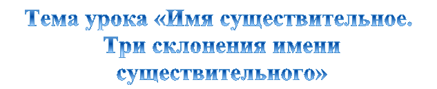 Тема урока «Имя существительное. Три склонения имени существительного»