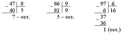 Образец деление с остатком в столбик 3 класс