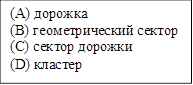 (A)	дорожка
(B)	геометрический сектор
(C)	сектор дорожки
(D)	кластер
