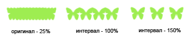 Параметр интервал задает расстояние между следами кисти