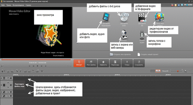 интерфейс movavi video editor