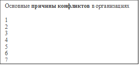 Основные причины конфликтов в организациях
1
2
3
4
5
6
7



7

