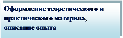 Надпись: Оформление теоретического и практического материла, описание опыта