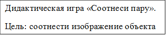 Дидактическая игра «Соотнеси пару».
Цель: соотнести изображение объекта с его названием.
