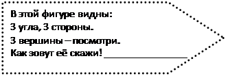 Пятиугольник: В этой фигуре видны:
3 угла, 3 стороны.
3 вершины – посмотри.
Как зовут её скажи! _______________
