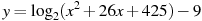 y=\log_2(x^2+26x+425)-9