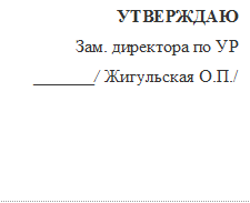 УТВЕРЖДАЮ
Зам. директора по УР
_______/ Жигульская О.П./

