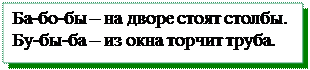 Надпись: Ба-бо-бы – на дворе стоят столбы.
Бу-бы-ба – из окна торчит труба.
