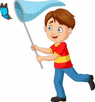 Cartoon boy catching a butterfly | Premium Vector