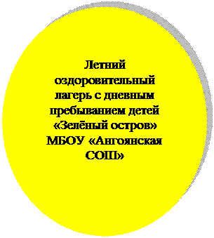 Овал: Летний оздоровительный лагерь с дневным пребыванием детей  «Зелёный остров»  
МБОУ «Ангоянская СОШ»

