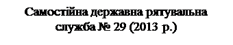 Надпись: Самостійна державна рятувальна
служба № 29 (2013 р.)

