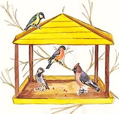 Картинки по запросу рисунок кормушка с птицами