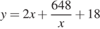 y=2x плюс дробь: числитель: 648, знаменатель: x конец дроби плюс 18