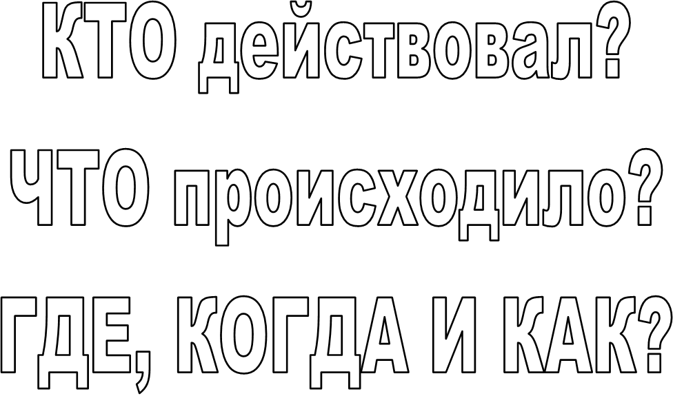 КТО действовал?
ЧТО происходило?
ГДЕ, КОГДА И КАК?