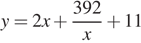 y=2x плюс дробь: числитель: 392, знаменатель: x конец дроби плюс 11