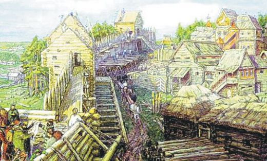 Строительство деревянных стен Кремля