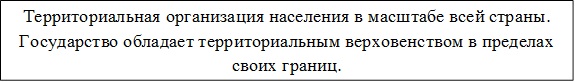 Территориальная организация населения в масштабе всей страны. Государство обладает территориальным верховенством в пределах своих границ.