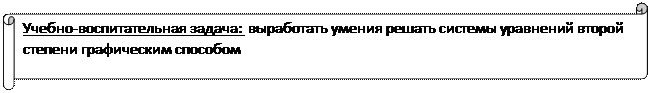 Горизонтальный свиток: Учебно-воспитательная задача:  выработать умения решать системы уравнений второй степени графическим способом