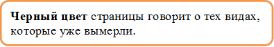 Черный цвет страницы говорит о тех видах, которые уже вымерли.

