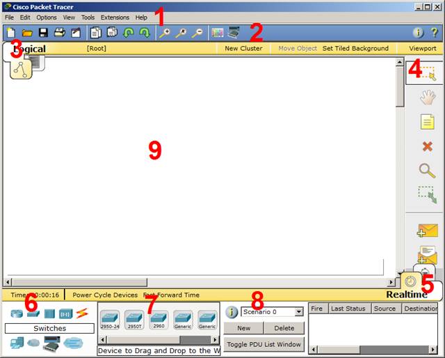 Главное окно программы Cisco Packet Tracer