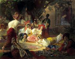 Карл Брюллов. Бахчисарайский фонтан (1849 г.), в основе сюжета сцена встречи хана Гирея из романтической поэмы А. С. Пушкина...