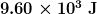 \boldsymbol{9.60 \times 10^3 \;\textbf{J}}