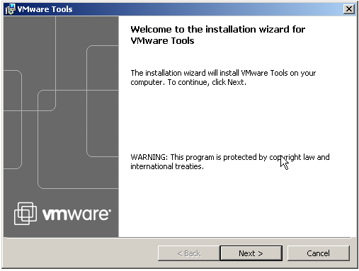Окно начала установки средств Wmware