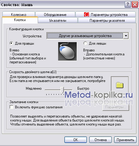Описание: Свойства Мышь