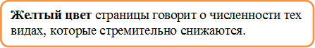 Желтый цвет страницы говорит о численности тех видах, которые стремительно снижаются.

