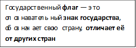 Государственный флаг — это опознавательный знак государства, обозначает свою страну, отличает её от других стран