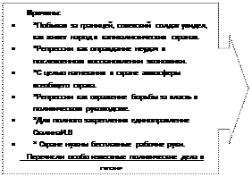 Выноска со стрелкой вправо:         Причины:
•	*Побывав за границей, советский солдат увидел, как живет народ в  капиталистических странах.
•	*Репрессии как оправдание неудач в послевоенном восстановлении экономики.
•	*С целью нагнетания в стране атмосферы всеобщего страха.
•	*Репрессии как отражение борьбы за власть в политическом руководстве.
•	*Для полного закрепления единоправление СталинаИ.В
•	* Стране нужны бесплатные рабочие руки.
    Перечисли особо известные политические дела в стране
Стр 248-250.
