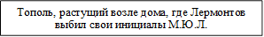 Тополь, растущий возле дома, где Лермонтов выбил свои инициалы М.Ю.Л.