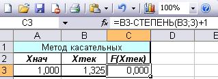 поиск решения уравнения в Excel (эксель) методом касательных