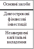 Основні засоби
Довгострокові фінансові інвестиції
Незавершені капітальні вкладення

