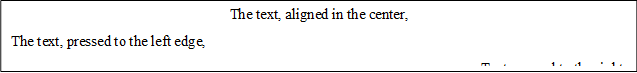 The text, aligned in the center,
The text, pressed to the left edge,
Text pressed to the right.
