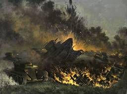 Н.П. Ражин. Бой танков. 1941. 
Государственный музейно-выставочный центр РОСИЗО.