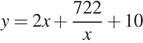 y=2x плюс дробь: числитель: 722, знаменатель: x конец дроби плюс 10